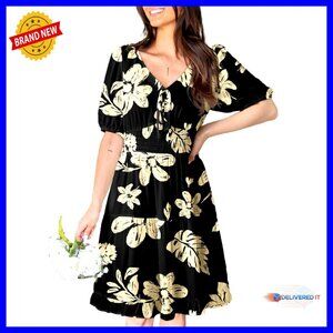Lantern Sleeve Shirred Waist A-Line Mini Dress Boho Chic Wedding Guest Casual